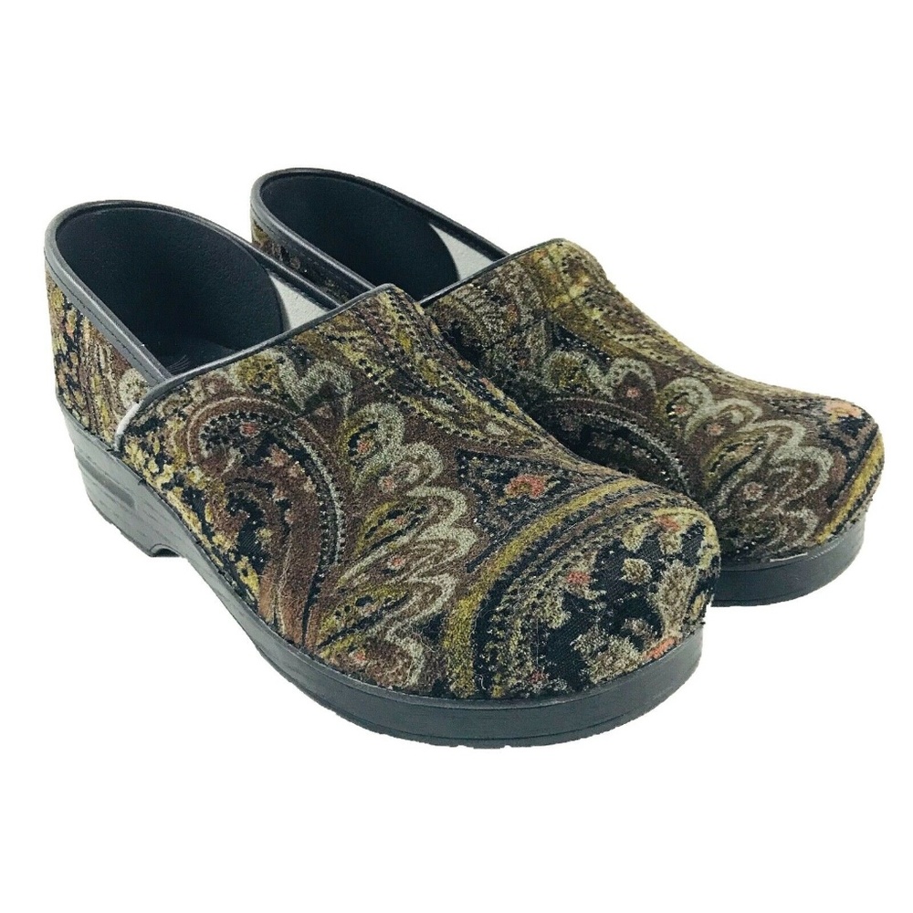 SOLD - Dansko Nurse Clogs Fabric Tapestry Leather